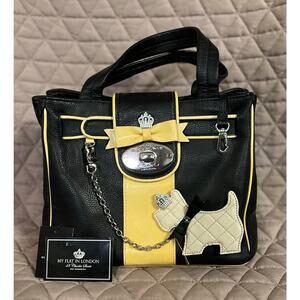 MY FLAT IN LONDON DEBUTANTE BLACK & CREAM SOFT LEATHER BOWTIE SATCHEL